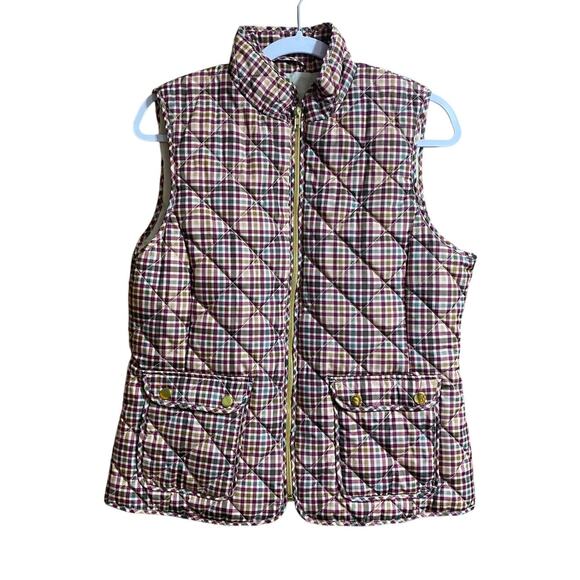 St John’s Bay Women’s Quilted Vest Medium Plaid Blue Red Full Zip Up - Picture 1 of 7